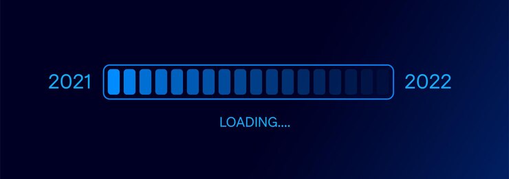 Carregando a barra de progresso do Ano Novo de 2021 a 2022 com fundo azul