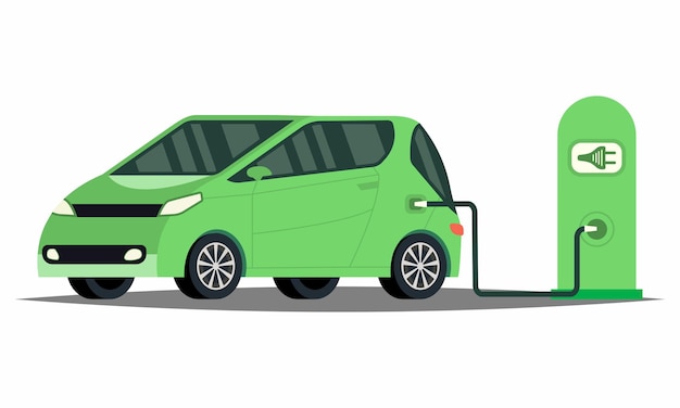 Carregando a bateria de um veículo elétrico Ecologia e ilustração vetorial de ar limpo