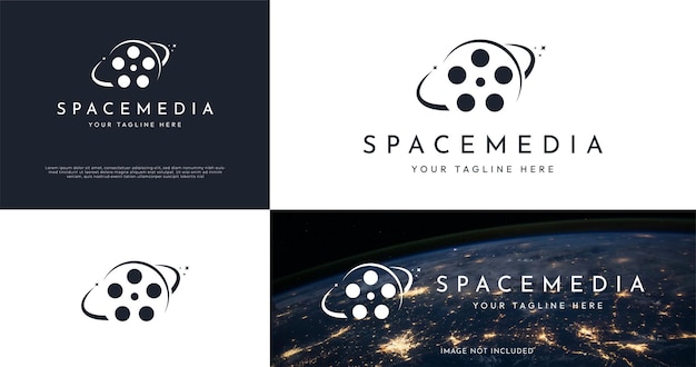 Carretel de filme para logotipo do estúdio de produção de filmes com estilo do espaço sideral
