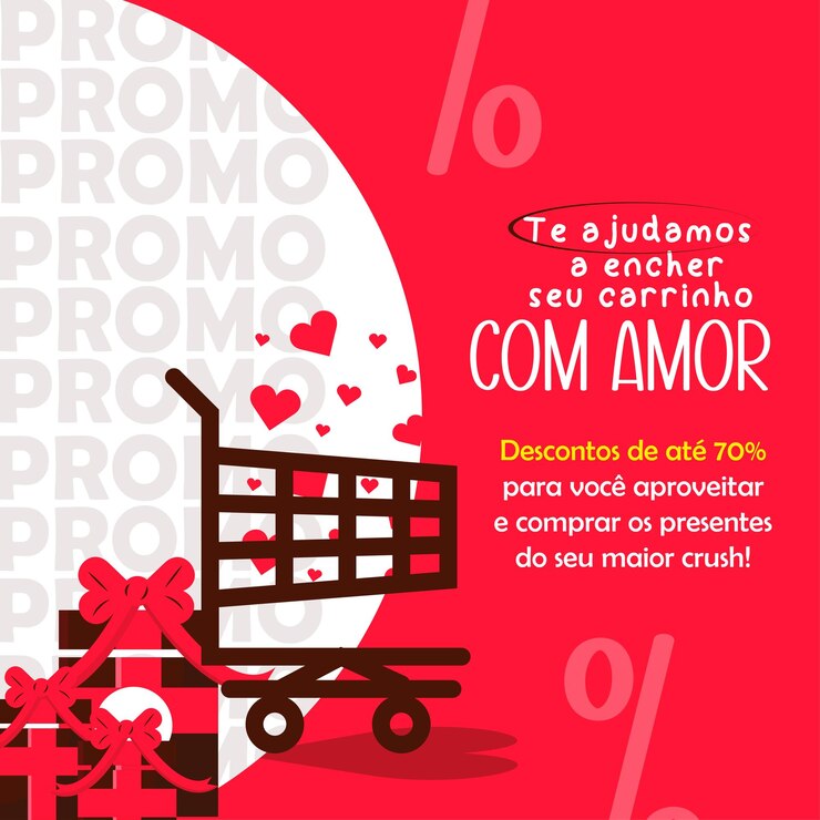 Vetor carrinho de compras amor dia dos namorados promo
