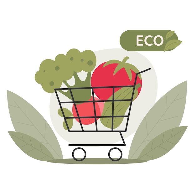 Carrinho de compras cheio de vegetaisconceito de alimentos vegetarianos alimentos orgânicos alimentos saudáveis compras on-line