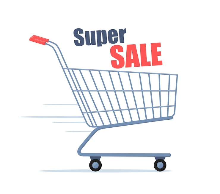 Vetor carrinho de compras com texto super sale trolley icon sinal vetorial simples