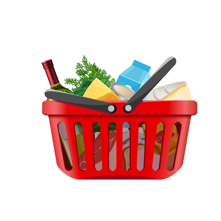 Vetor carrinho de compras de vetor com mantimentos1