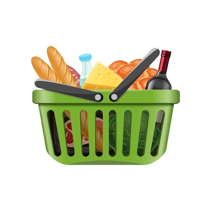 Vetor carrinho de compras de vetor com mantimentos4