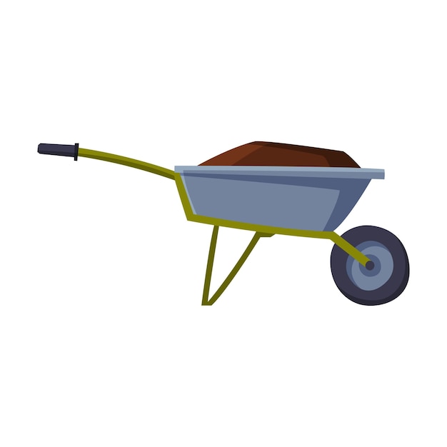 Vetor carrinho de jardim cheio de solo ou compost equipamento de trabalho agrícola ilustração vetorial de estilo plano