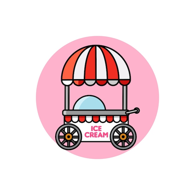 Carrinho de sorvete sobre rodas quiosque de alimentos congelados doces ilustração vetorial de um elemento de caminhão com sobremesa.