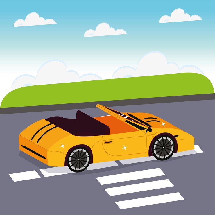 Vetor carro 3d rolando pela rua