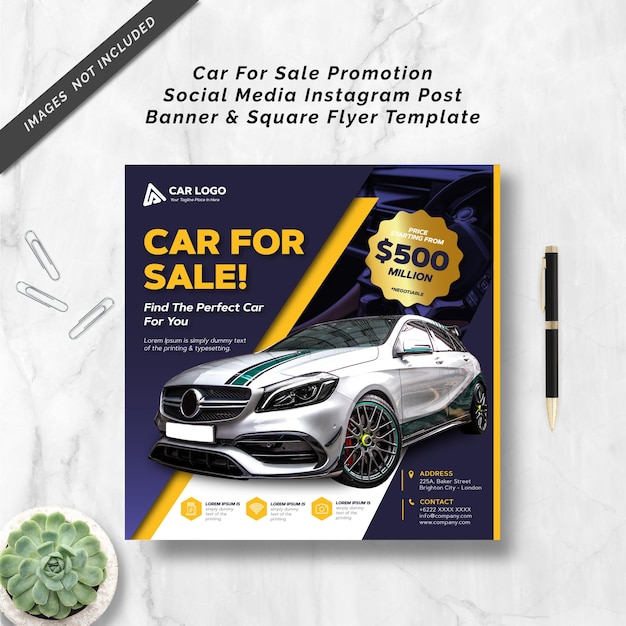 Vetor carro à venda promoção mídia social instagram banner post e modelo de flyer quadrado