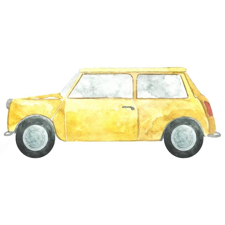 Vetor carro amarelo aquarela