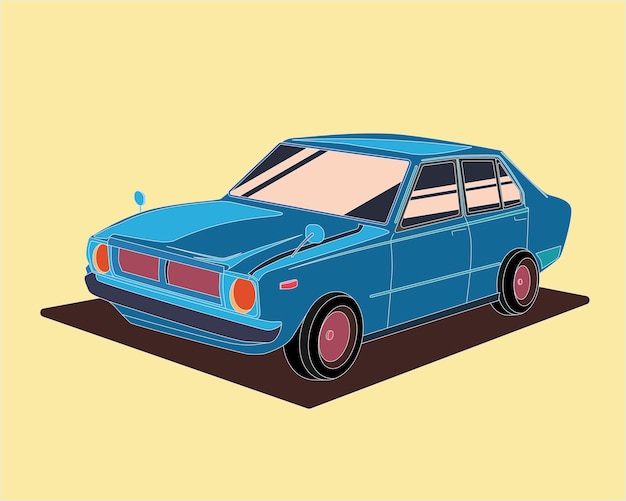 Carro clássico em design de cor azul em ilustração vetorial