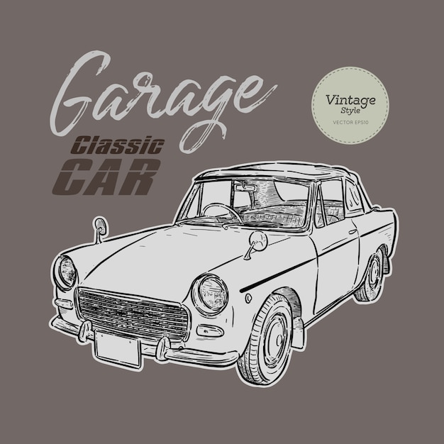 Carro clássico, estilo vintage. mão desenhar desenho vetorial.