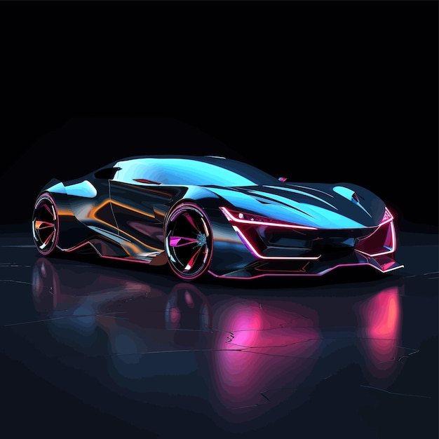 Vetor carro com luzes de néon em um fundo escuro carro esportivo veículo autônomo futurista hud carro