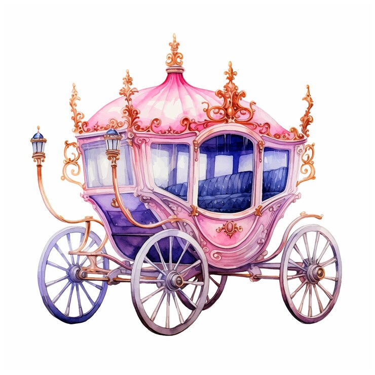 Vetor carro de conto de fadas aquarela pintura ilustração