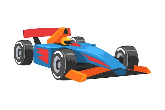 Vetor carro de corrida azul em pit stop corrida de motor rápido bolid ilustração vetorial de desenho animado