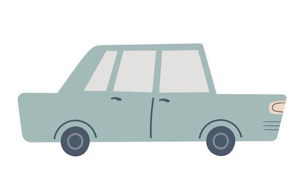 Carro de crianças bonito isolado em um fundo branco viagem por estrada conceito de viagem transporte engraçado em estilo desenhado à mão para design de crianças mapear têxteis de educação pré-escolar ilustração em vetor de desenhos animados