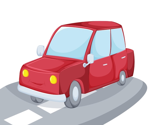 Carro de desenho animado isolado vermelho na estrada