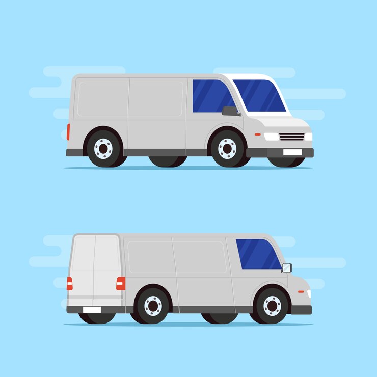 Vetor carro de entrega em diferentes ângulos