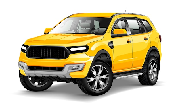 Vetor carro de luxo de dois tons de esporte amarelo realista definido no vetor de fundo metálico cinza