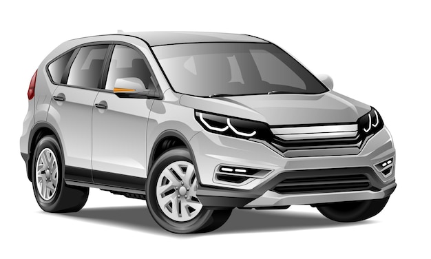 Carro de luxo de dois tons esporte branco realista definido no vetor de fundo metálico cinza