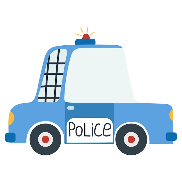 Vetor carro de polícia dos desenhos animados ilustração vetorial em um fundo branco