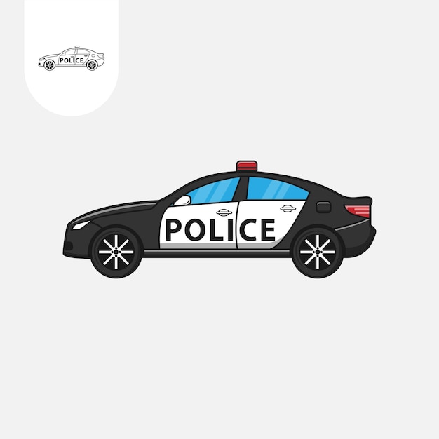 Carro de polícia em desenho animado de carro de polícia com fundo branco