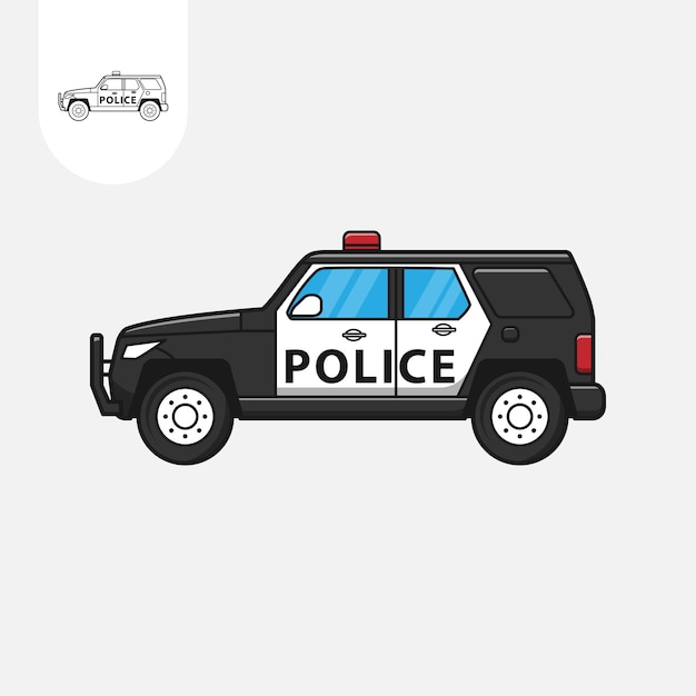 Carro de polícia em desenho animado de carro de polícia com fundo branco