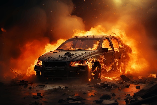 Vetor carro em chamas