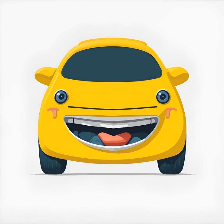 Vetor carro, emoticon, engraçado, carro, rosto, personagem, sorrisos, ícones, vetorial, ilustração