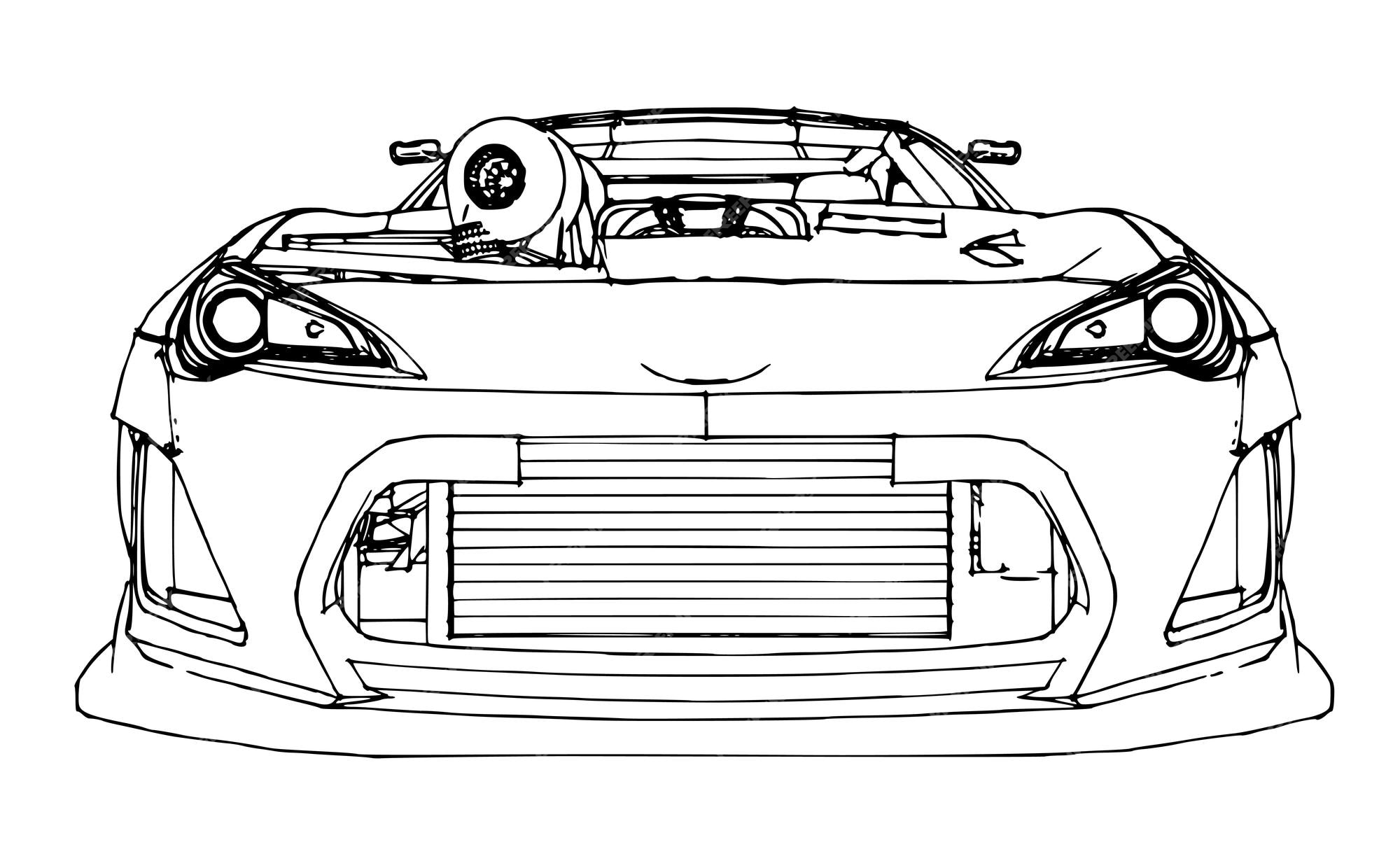 ilustração de carro esportivo em uma linha de desenho à mão. carro  esportivo antigo clássico. ilustração de arte de linha de vetor de estilo  gravado à mão para crianças colorir livro ou