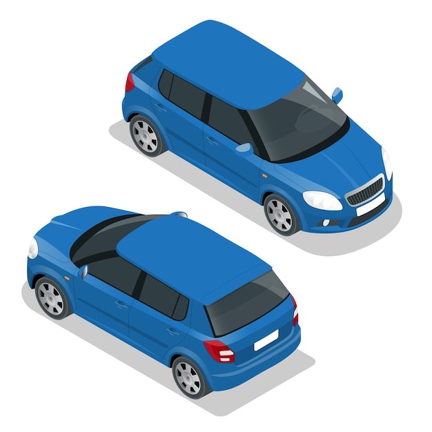 Carro hatchback. Ilustração isométrica em vetor 3d plana. Ícone de transporte da cidade de alta qualidade.