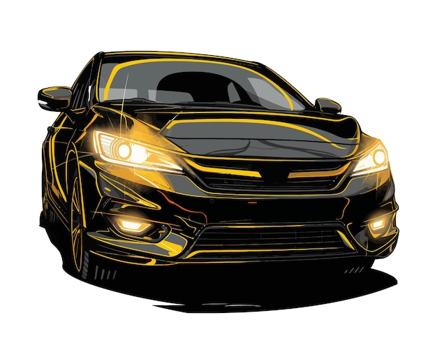 Carro preto e amarelo com listras amarelas