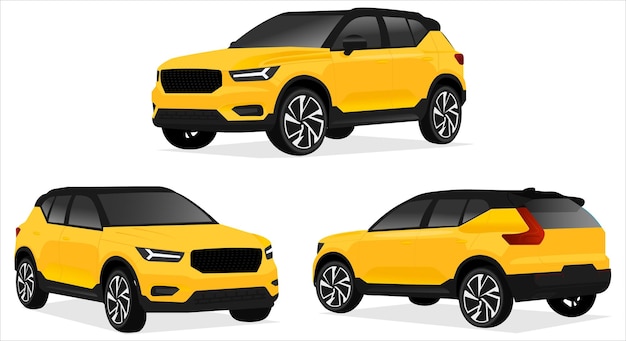 Carro realista isolado na ilustração vetorial branca do carro definir o carro de todos os lados
