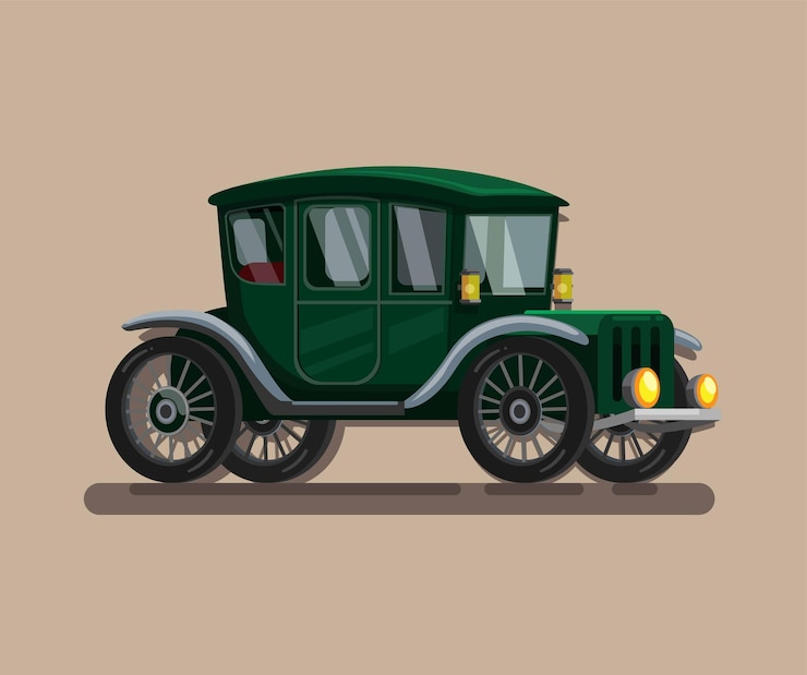 Vetor carro retro do século xix. símbolo do carro na ilustração dos desenhos animados