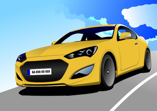 Carro sedan amarelo na estrada