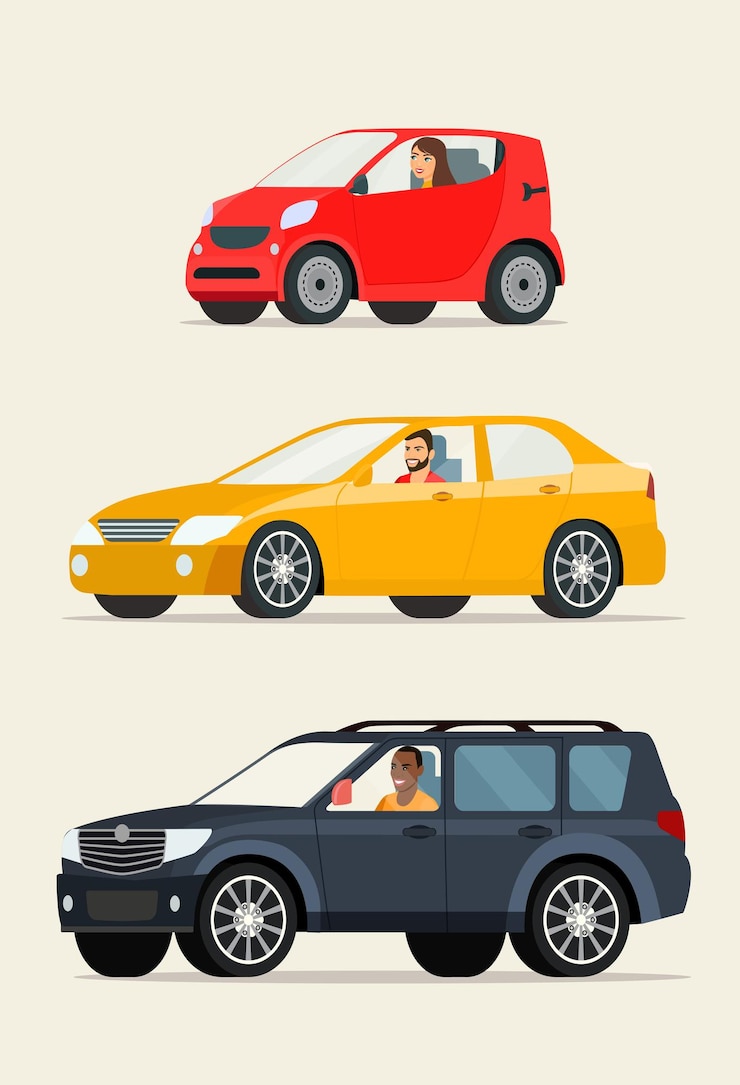 Vetor carro urbano compacto vermelho carro sedan vermelho e carro suv preto ilustração em vetor plana