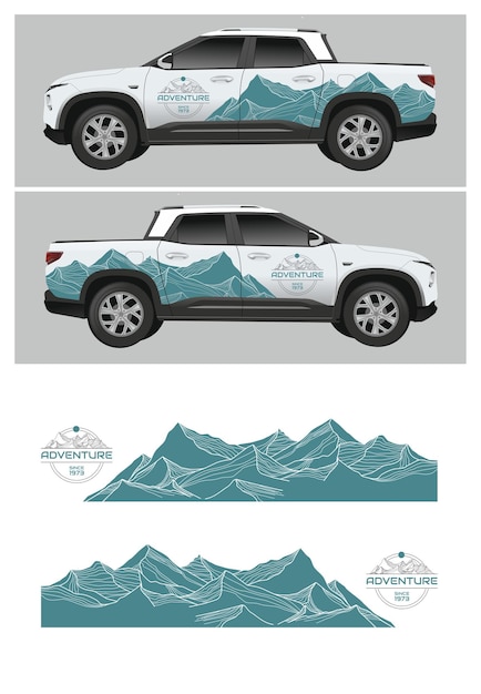 Vetor carro utilitário com adesivo de montanha carro envelopado montana