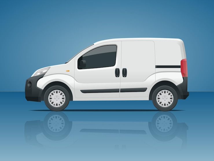 Carro Van Pequeno. Carro isolado, modelo para marca de carro e publicidade. Vista lateral. Altere a cor em um clique. Todos os elementos em grupos em camadas separadas.