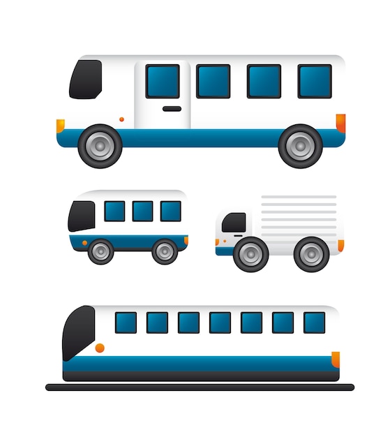 Vetor carros de transporte e ícones de ônibus