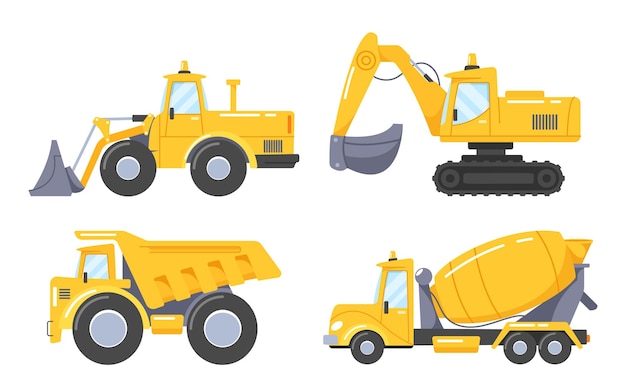 Carros de transporte pesado e equipamentos de construção para escavadeira de construção, caminhão basculante e betoneira