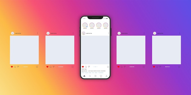 Carrossel do instagram ou maquete vetorial de interface de páginas de slides com cinco páginas