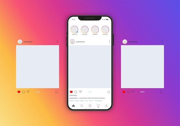 Vetor carrossel do instagram ou maquete vetorial de interface de páginas de slides com três páginas