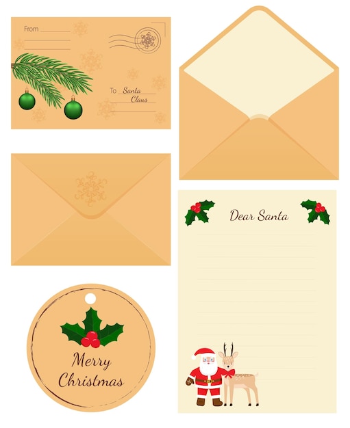 Carta ao Papai Noel composta por ilustração vetorial de carta de envelope e etiqueta de presente