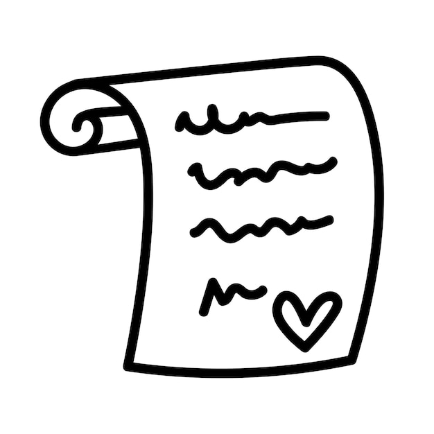 Vetor carta de amor. mensagem em um pedaço de papel. estilo doodle. o símbolo de uma carta romântica ou comercial.