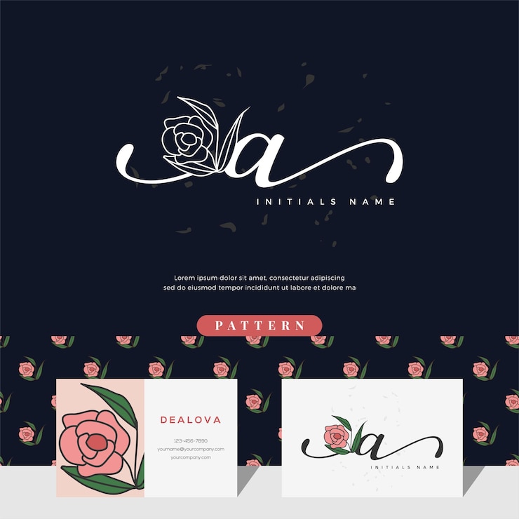 Vetor carta de caligrafia um design de logotipo com rosa