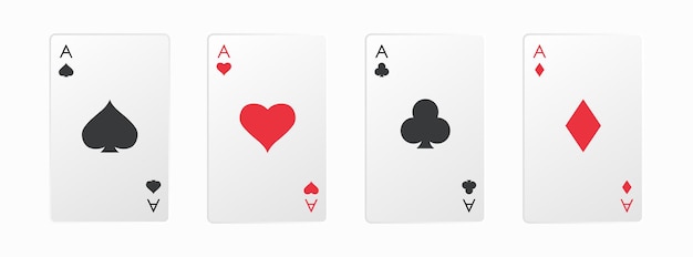 Quatro cartas de jogar em fundo branco mostrando seis - vetor de copas,  paus, espadas e ouros