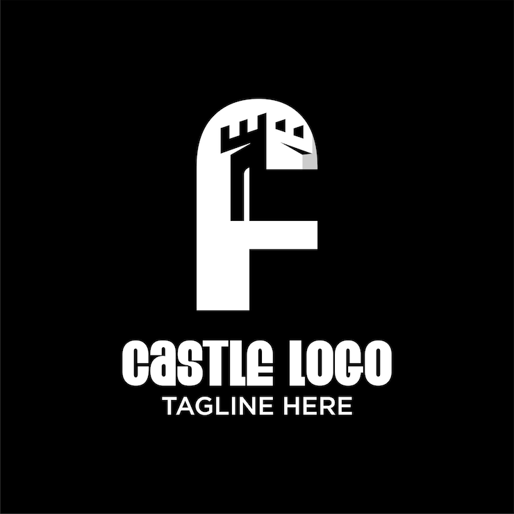 Vetor carta f castelo logo design template inspiração ilustração vetorial