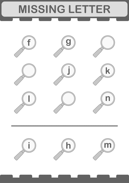 Carta faltando com planilha de lupa para crianças