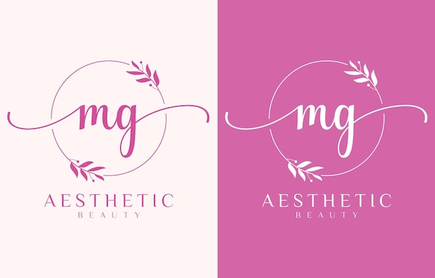 Carta mg beauty logotipo com ornamento florescente