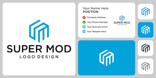 Carta sm monograma hexágono indústria design de logotipo com modelo de cartão de visita