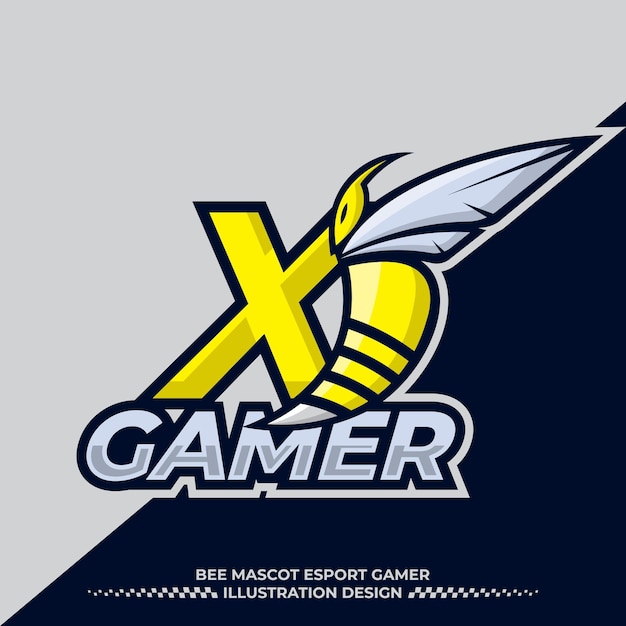 Carta x bee mascote modelo de ilustração de logotipo esport logotipo de abelha irritada ícone de logotipo de vespa